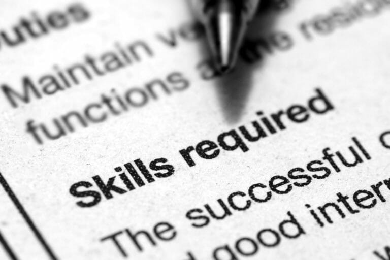 close-up of skills required section of a job description